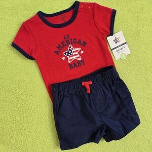 NWT 0-3M UNISEX All American Baby PATRIOTIC 2P Set BODYSUIT + SHORTS (Q4)